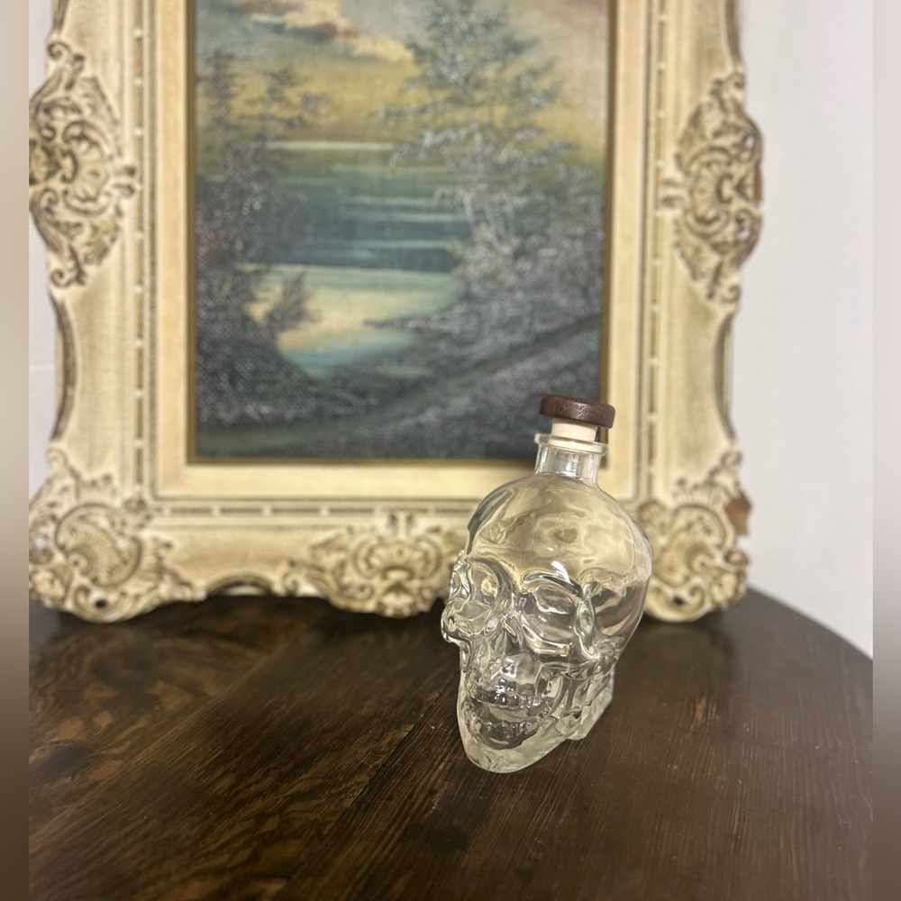 Clear Glass Skull Bottle with Wood Stopper - Crystal Head Vodka